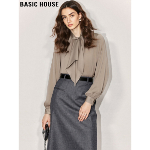 House 气质内搭小衫 百家好卡其色飘带衬衫 新款 女士2026春季 Basic