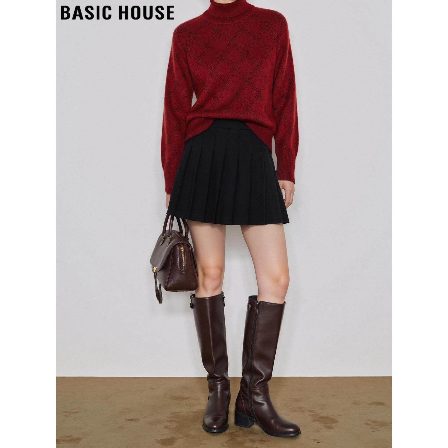 百家好黑色毛呢西装jk百褶短裙女