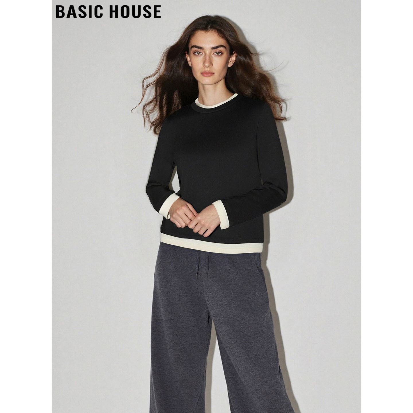 百家好假两件天丝含羊毛打底衫女