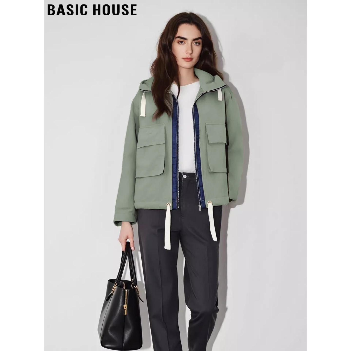 百家好复古卡其色连帽工装外套女