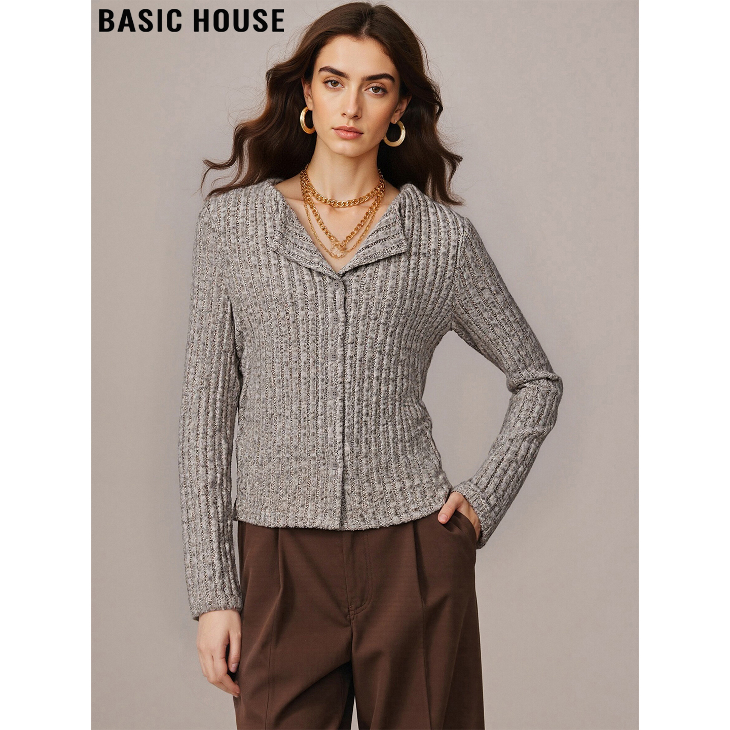 百家好设计感坑条针织开衫打底衫