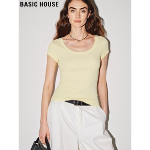 修身 Basic T恤女夏季 百家好黄色冰丝圆领短袖 百搭正肩上衣 House