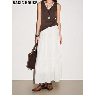 新款 Basic 白色蛋糕裙女2026春季 百家好法式 高腰A字半身裙 House