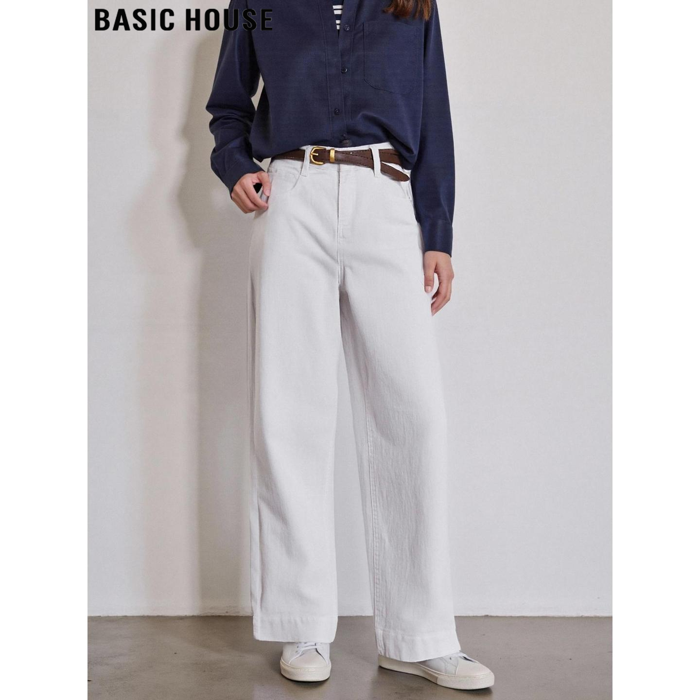 Basic House/百家好美式白色阔腿牛仔裤女2025冬季宽松休闲直筒裤,女装/女士精品,牛仔裤,淘宝优惠券,粉丝福利购,淘宝优惠卷