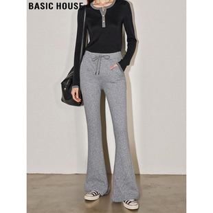 加绒加厚高腰拖地马蹄裤 Basic 女冬季 百家好灰色微喇运动裤 House