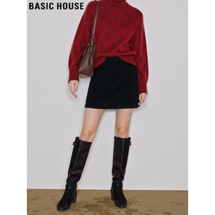 通勤高腰a字包臀短裙 百家好黑色毛呢半身裙女士冬季 Basic House