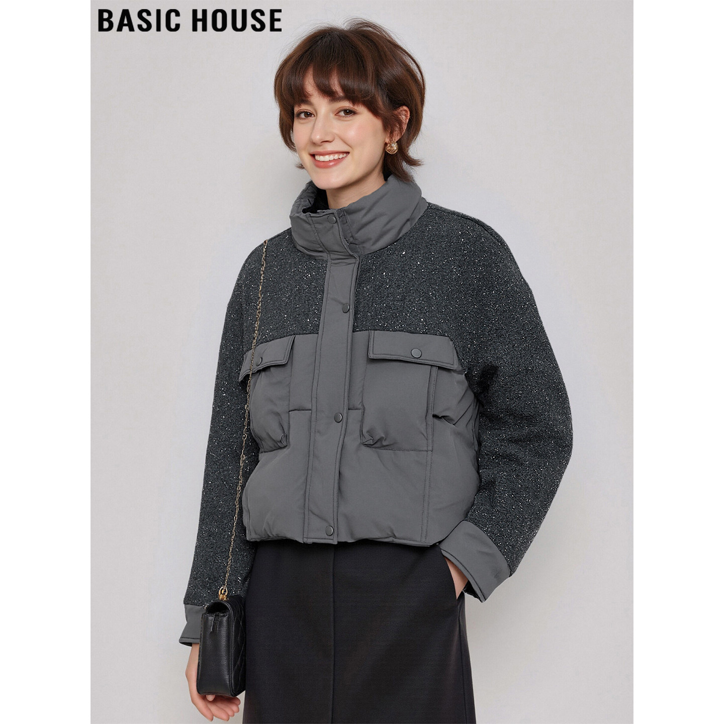 Basic House/百家好立领拼接棉服女士冬季短款多口袋加厚棉衣外套,女装/女士精品,棉衣/棉服,淘宝优惠券,粉丝福利购,淘宝优惠卷