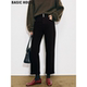 高腰显瘦加厚直筒烟管裤 Basic 女春季 百家好黑色九分牛仔裤 House