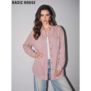 衬衫 百家好粉色纯棉工装 女2026春季 新款 牛仔外套 Basic 长袖 House