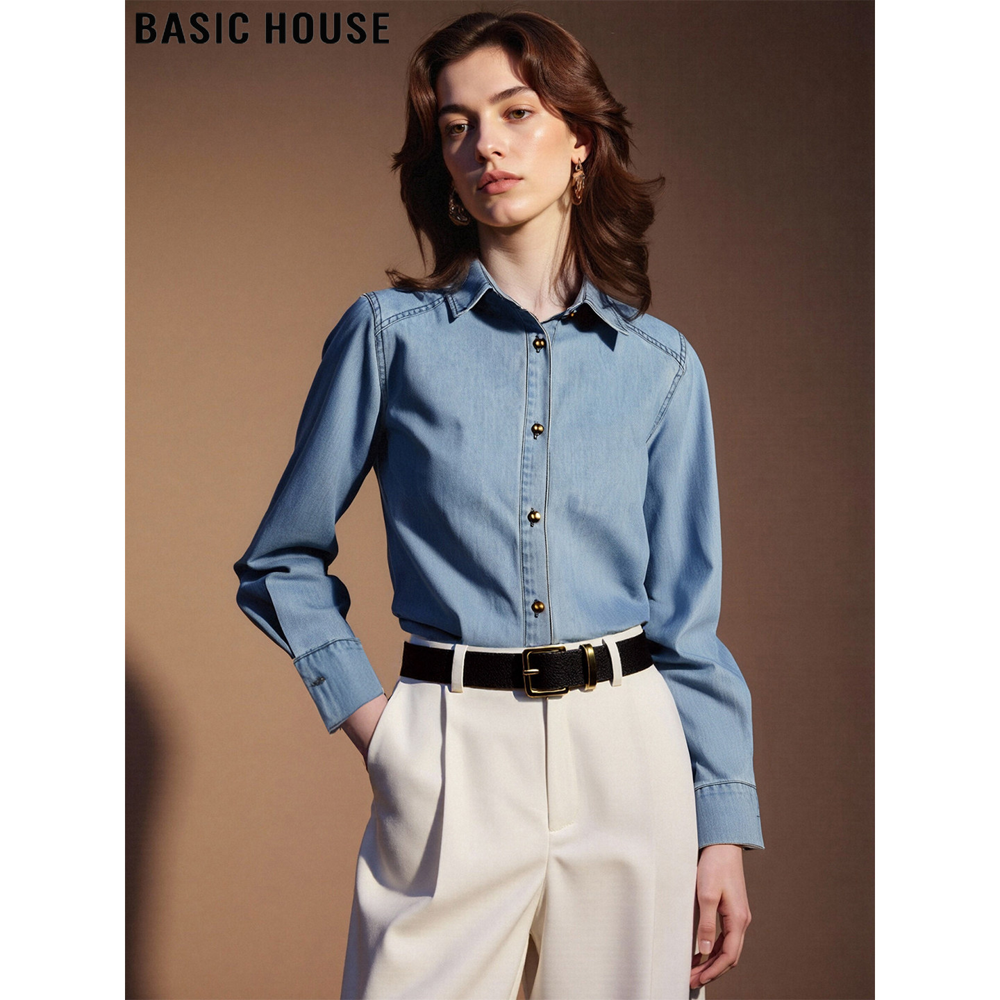 Basic House/百家好浅蓝色POLO领牛仔衬衫女2026春季新款叠穿外套,女装/女士精品,衬衫,淘宝优惠券,粉丝福利购,淘宝优惠卷