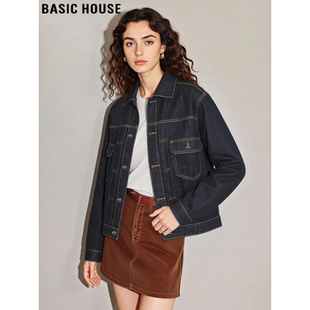 Basic House/百家好美式复古纯棉牛仔衬衫女2026春季新款宽松外套