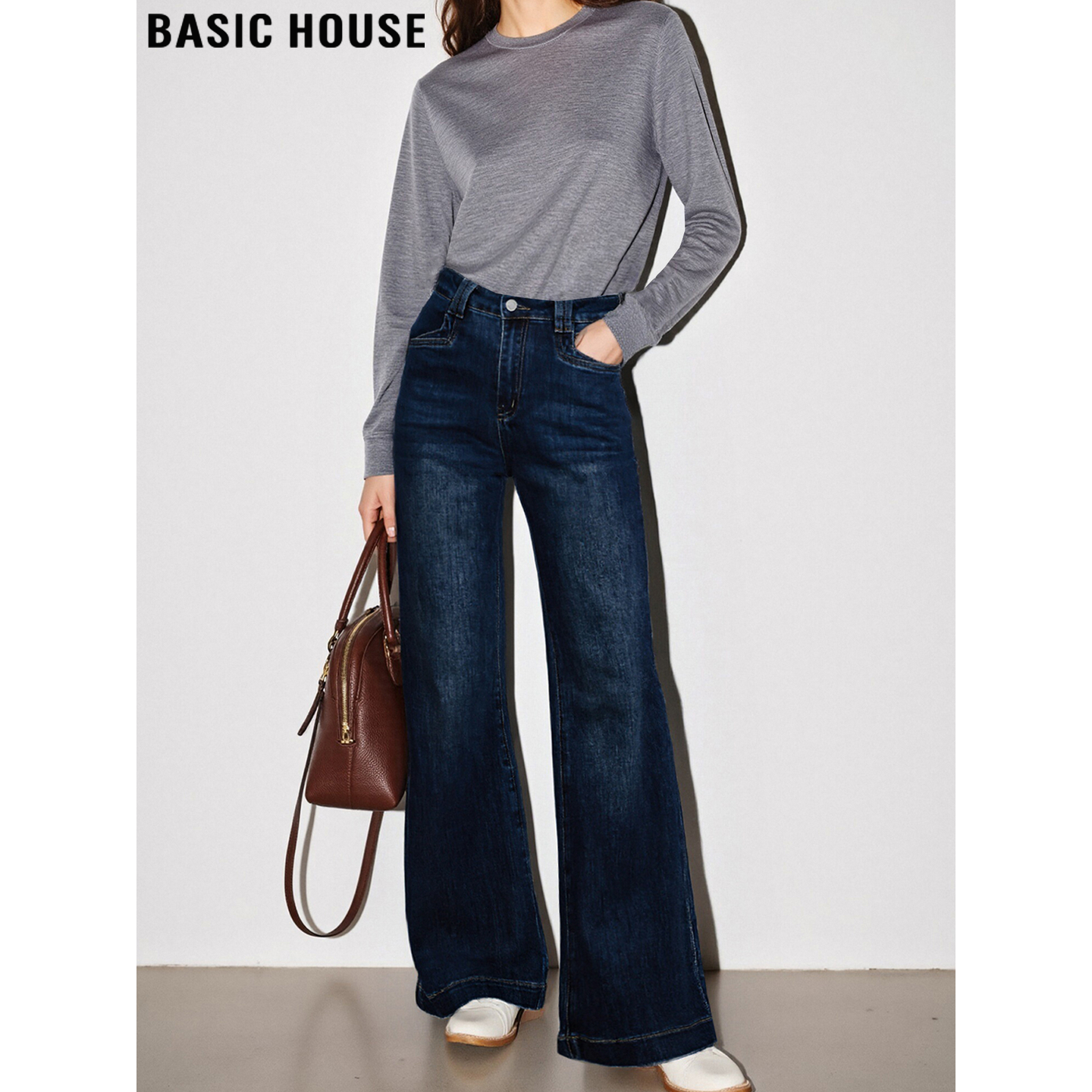 牛仔阔腿裤大码胖MM加绒拖地长裤