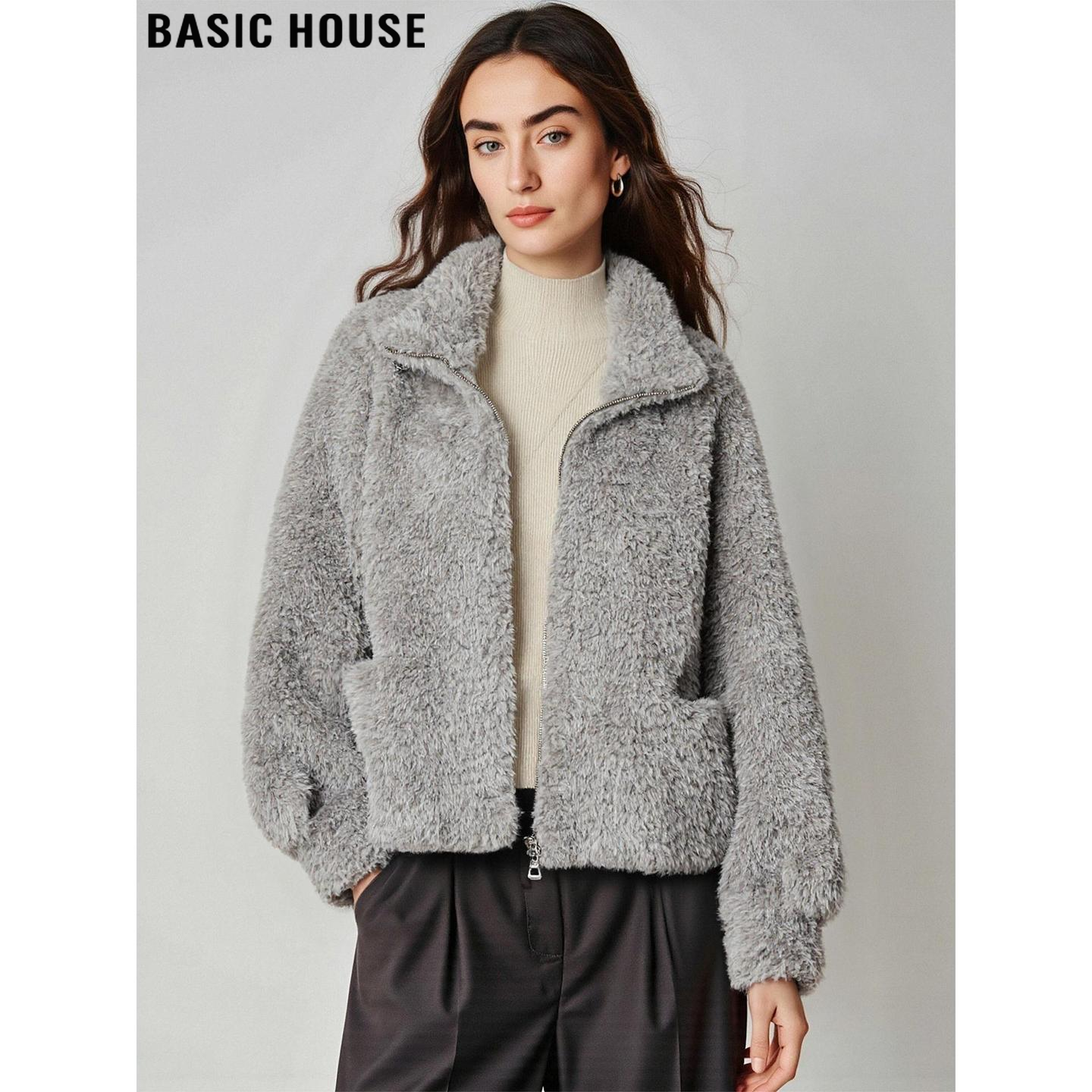 灰色环保皮草加厚柔软毛绒绒外套