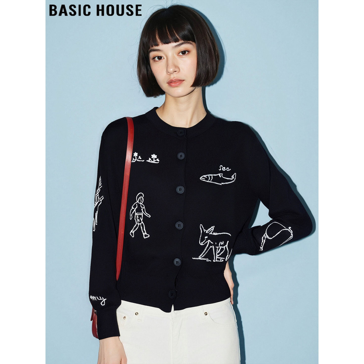 百家好时尚动物绣花软糯针织开衫