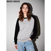 宽松加厚打底衫 Basic 圆领卫衣女冬季 大码 House 百家好撞色插肩袖