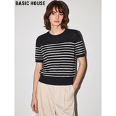 House 百家好黑白条纹针织短袖 T恤女2026夏季 Basic 新款 圆领上衣