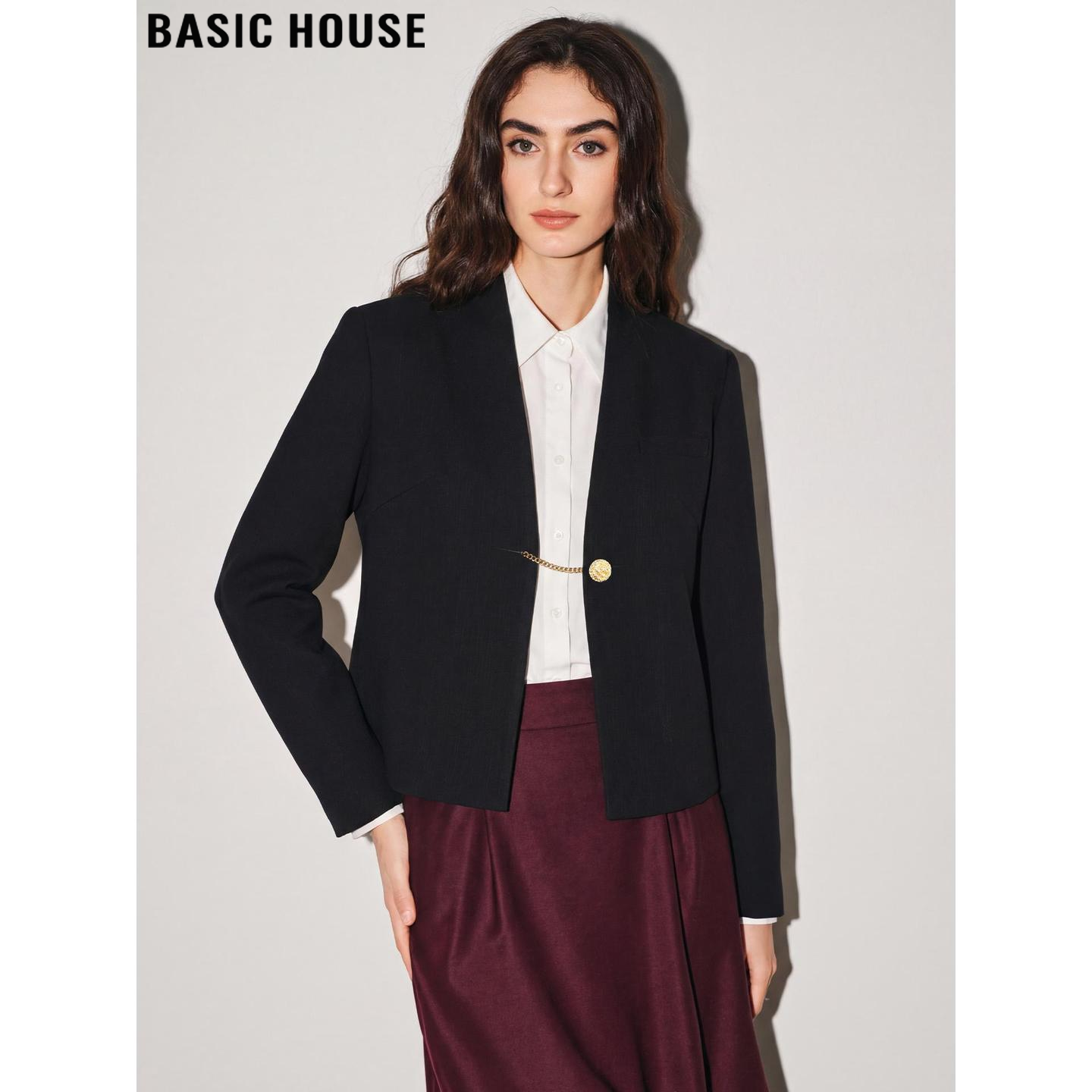 Basic House/百家好高级感黑色西装外套女2026春季新款短款小西服