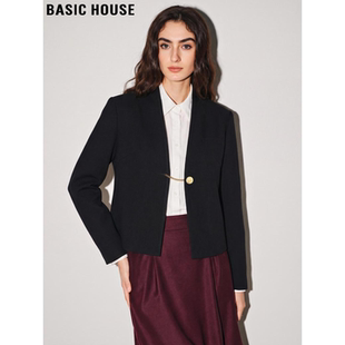 Basic House/百家好高级感黑色西装外套女2026春季新款短款小西服