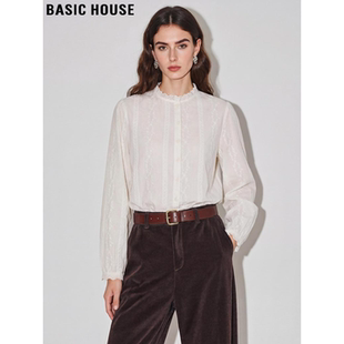 House 长袖 百家好设计感蕾丝花边白色衬衫 法式 衬衣 女士春季 Basic