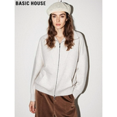 House 百家好白色双拉链针织衫 女2026春季 Basic 新款 简约宽松毛衣