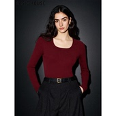 House 百家好红色方领针织衫 女士2026春季 Basic 简约修身 内搭上衣