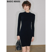 House 百家好黑色半高领针织裙女士2026春季 新款 Basic 修身 包臀裙