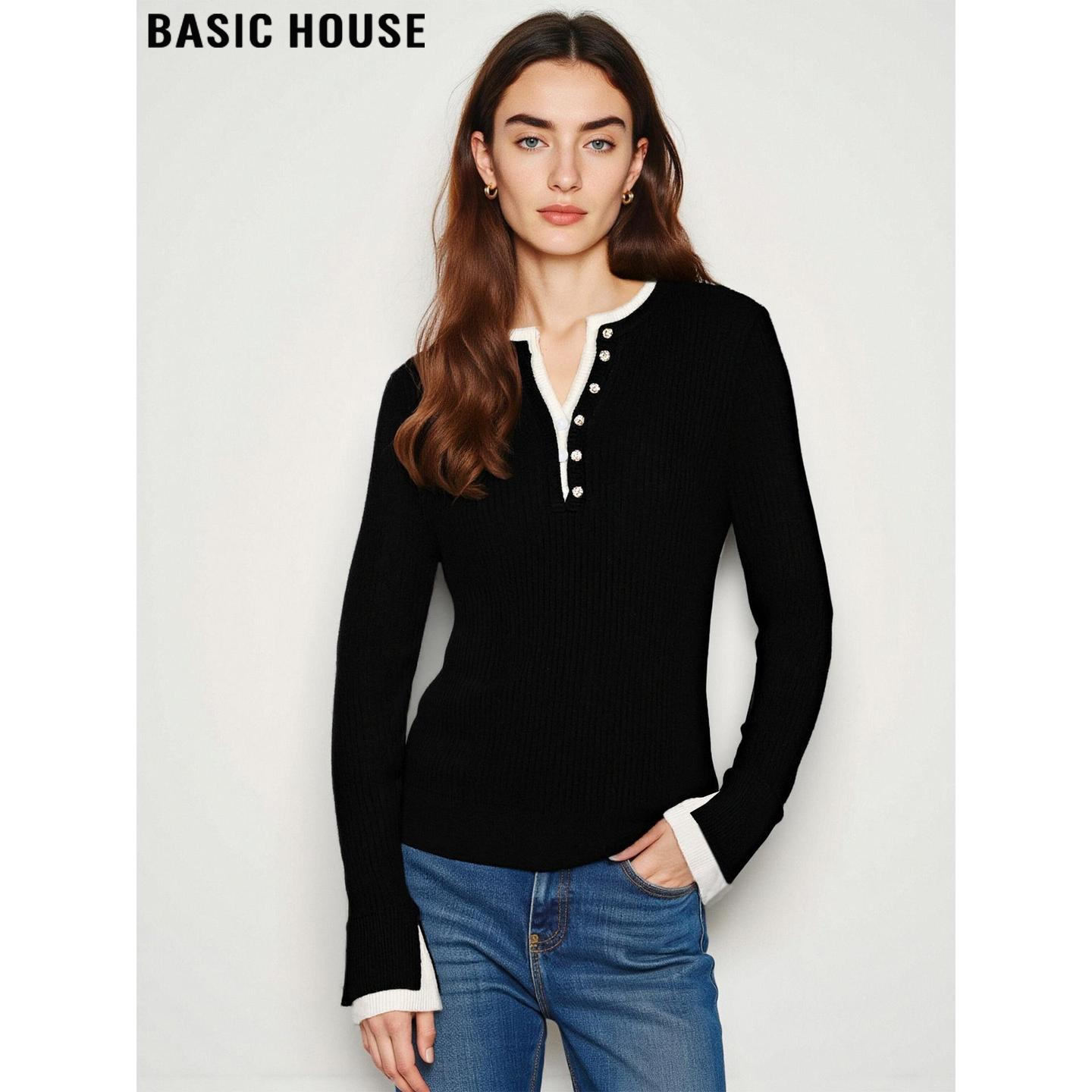 假两件V领针织打底衫女2025秋冬