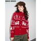 百家好新年红提花高领羊绒针织开衫 Basic House 女冬羊毛毛衣外套