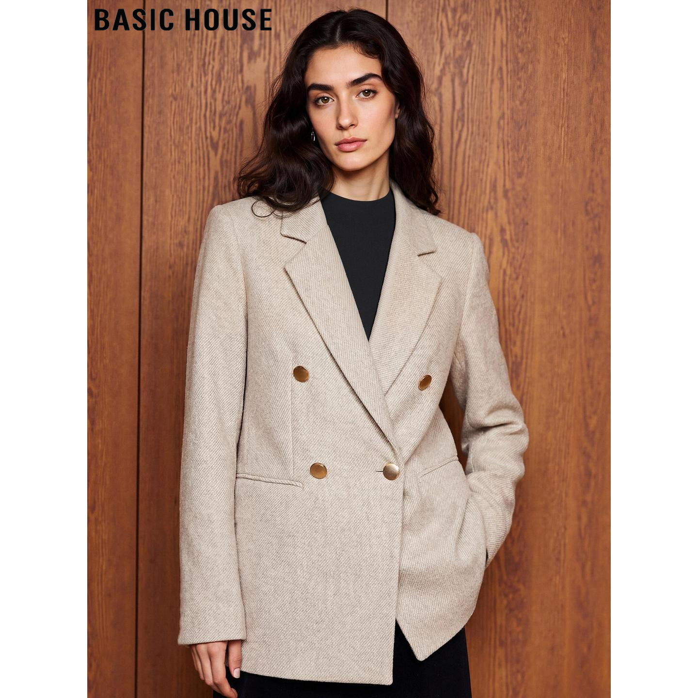 Basic House/百家好高级感西装外套女2026春季新款中长款加厚西服