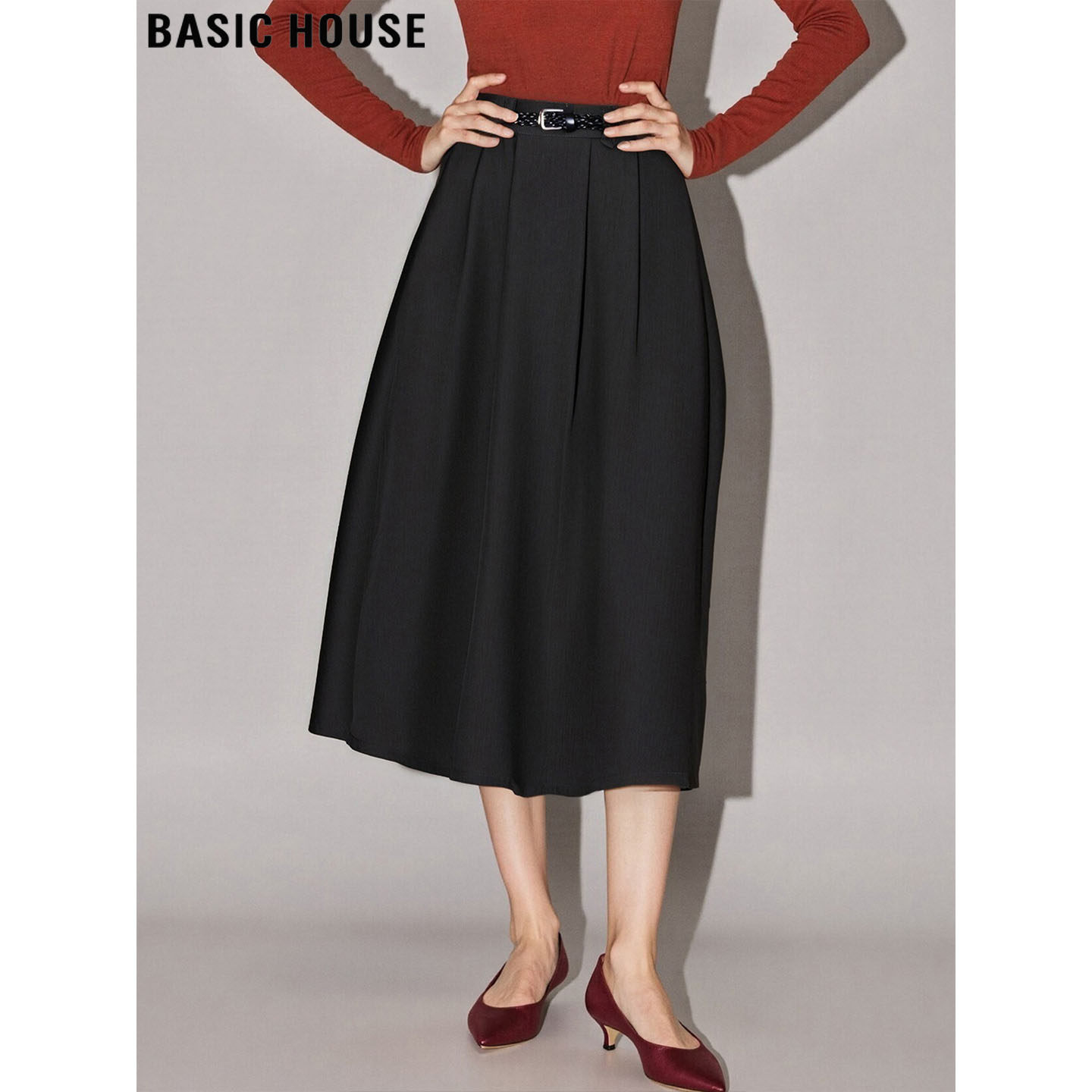 百家好高级感灰色中长款半身裙秋