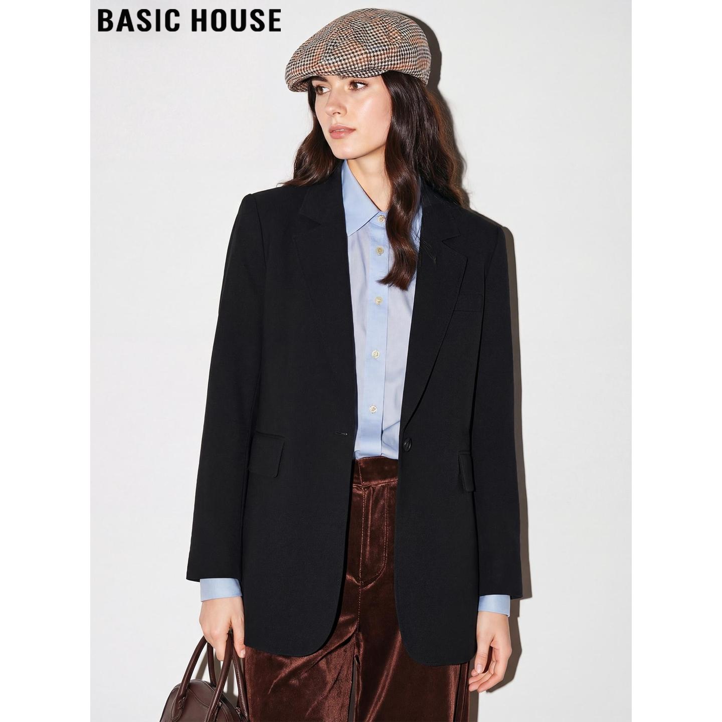 Basic House/百家好黑色小个子西装外套女士2026早春新款廓形西服