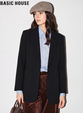 Basic House/百家好黑色小个子西装外套女士2026早春新款廓形西服