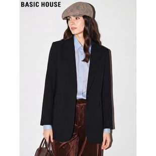 Basic House/百家好黑色小个子西装外套女士2026早春新款廓形西服
