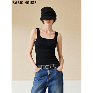 Basic House/百家好天丝工字背心吊带女2026夏季新款外穿打底上衣