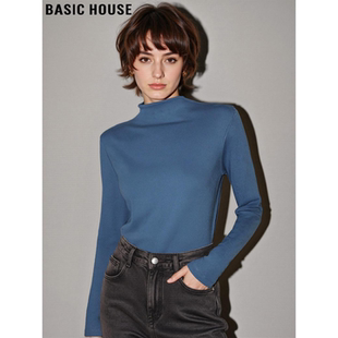 高级感弹力修身 Basic 女士春季 百家好蓝色半高领打底衫 T恤 House