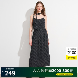 Basic 通勤显瘦A字裙 House 百家好复古格纹吊带连衣裙女2025夏季