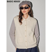 新款 Basic 女2026春季 百家好米色翻领针织马甲开衫 外穿毛衣 House