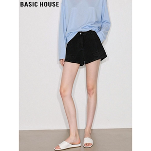 House 高腰直筒热裤 百家好黑色全棉牛仔短裤 新款 女2026春季 Basic