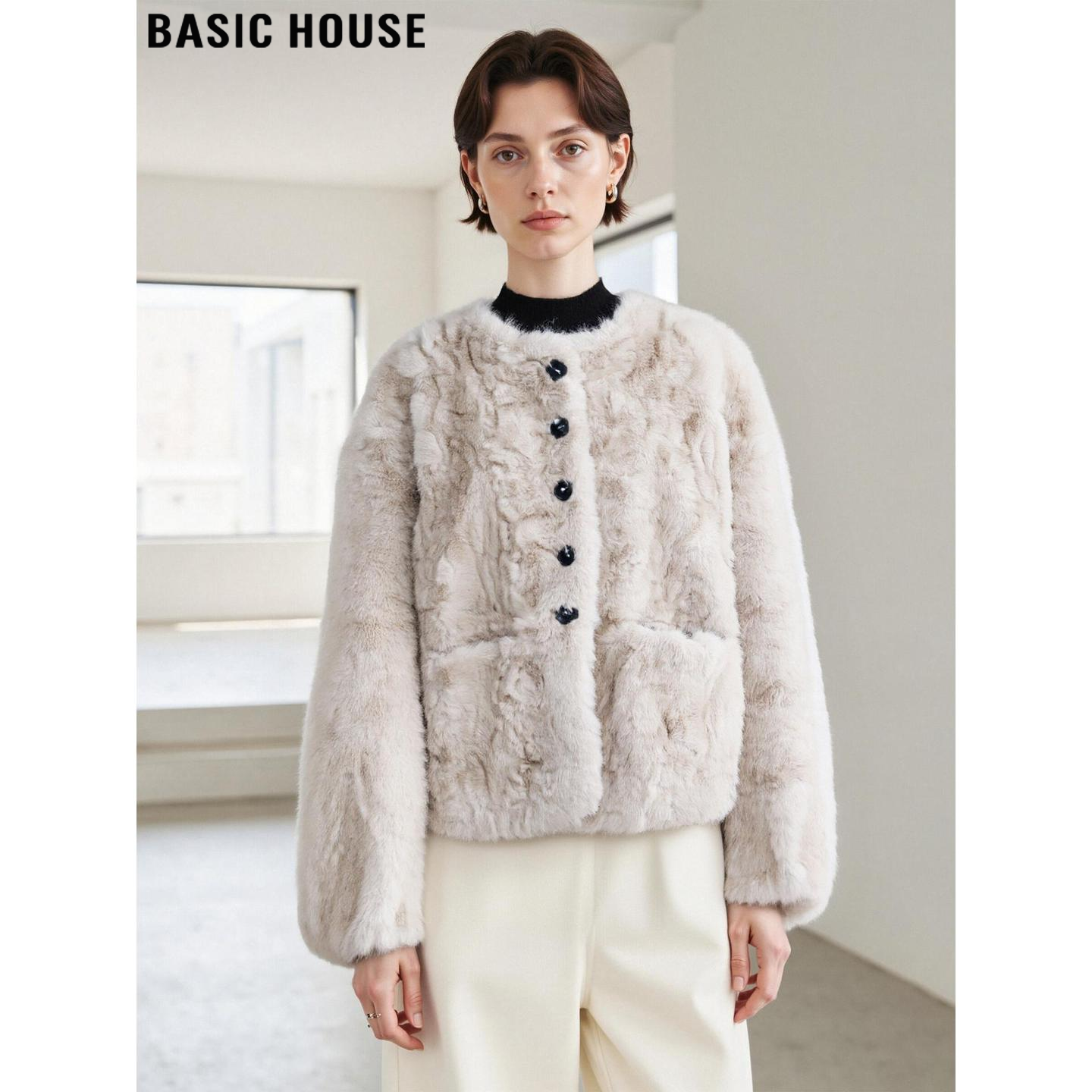 百家好高级感杏色环保皮草大衣女