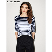 House 百家好撞色条纹长袖 T恤女2026春季 Basic 新款 内搭弹力上衣