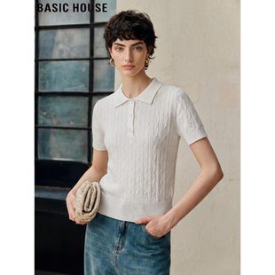 新款 Basic T恤女2026夏季 百家好白色POLO翻领天丝针织短袖 House