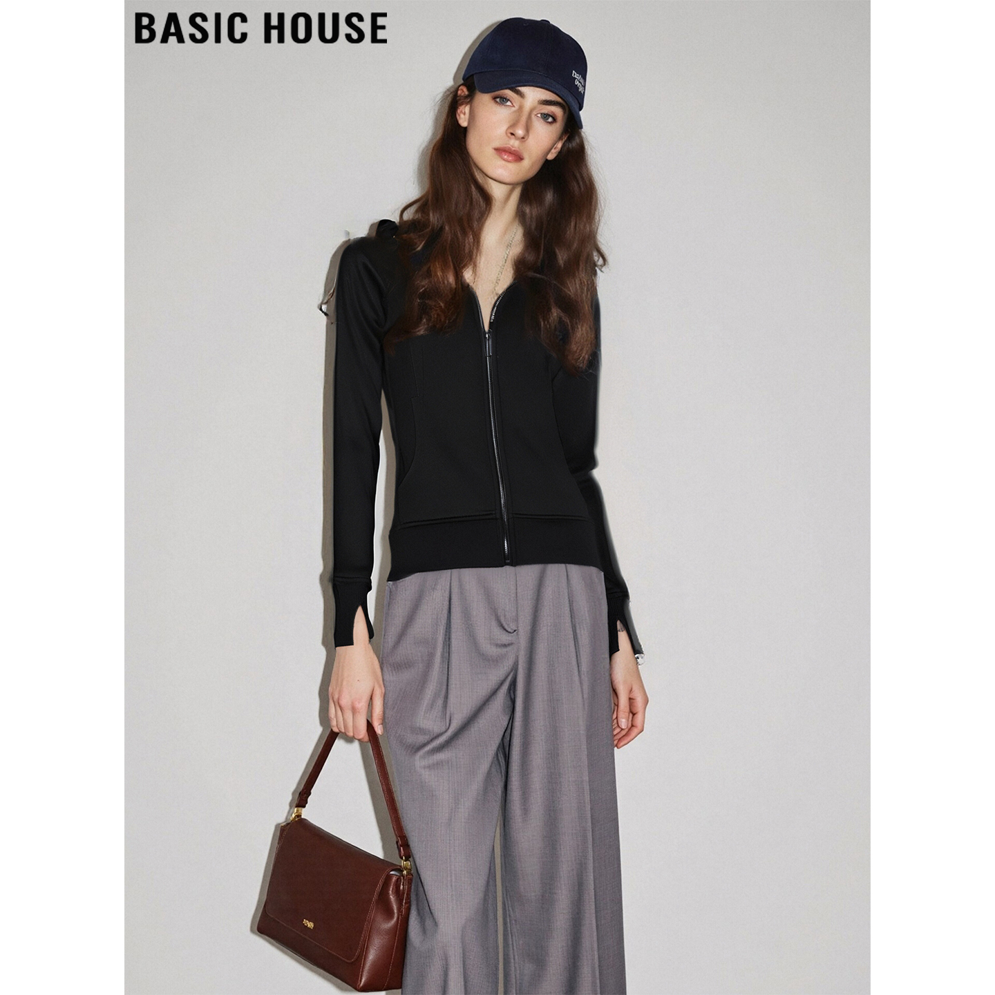 百家好黑色连帽短款卫衣外套开衫