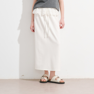 通勤A字裙 Basic House 百家好法式 蕾丝拼接直筒半身裙女2025夏季