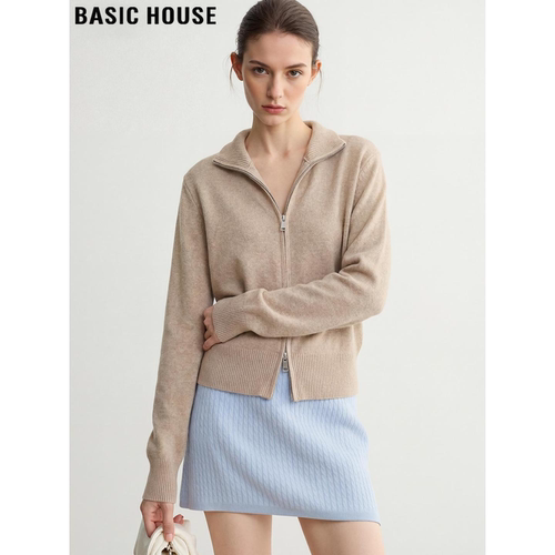 百家好休闲简约拉链针织开衫女