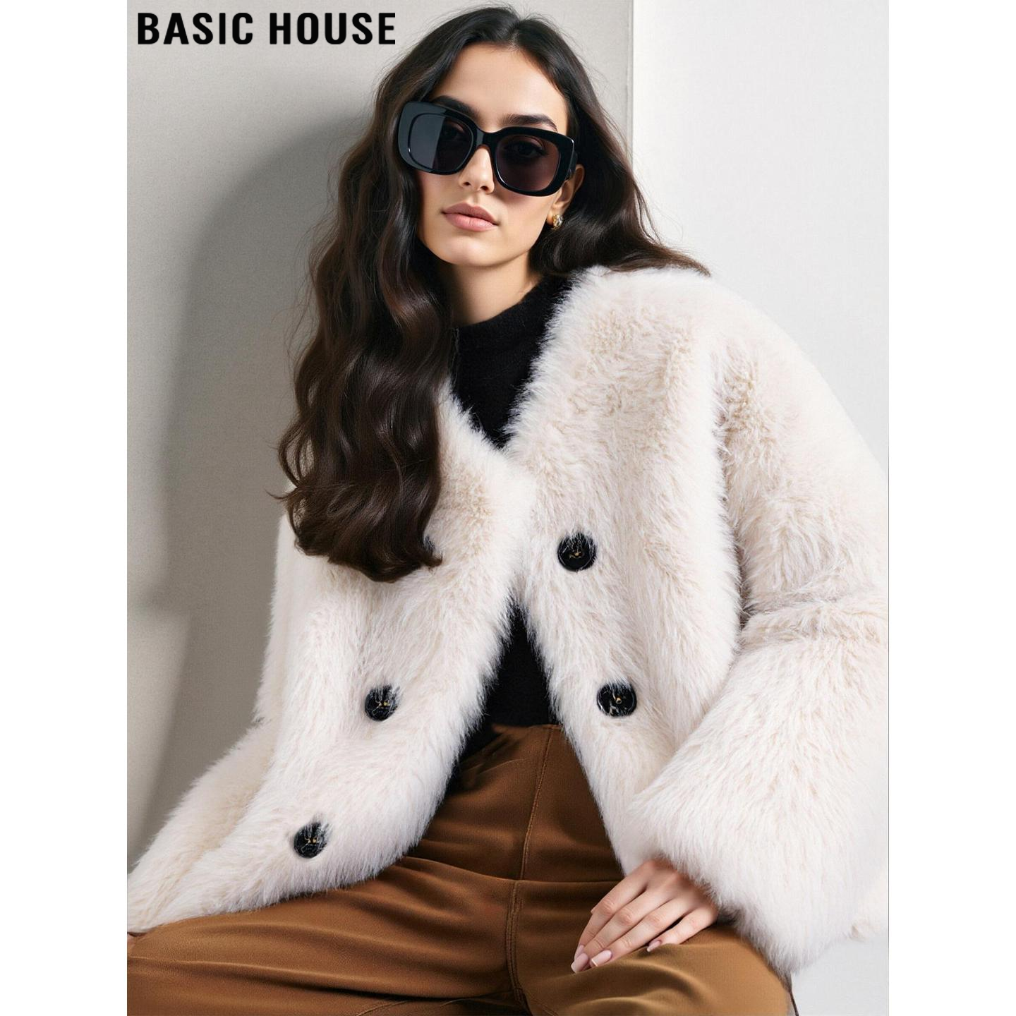 轻奢V领环保皮草柔软毛茸茸外套