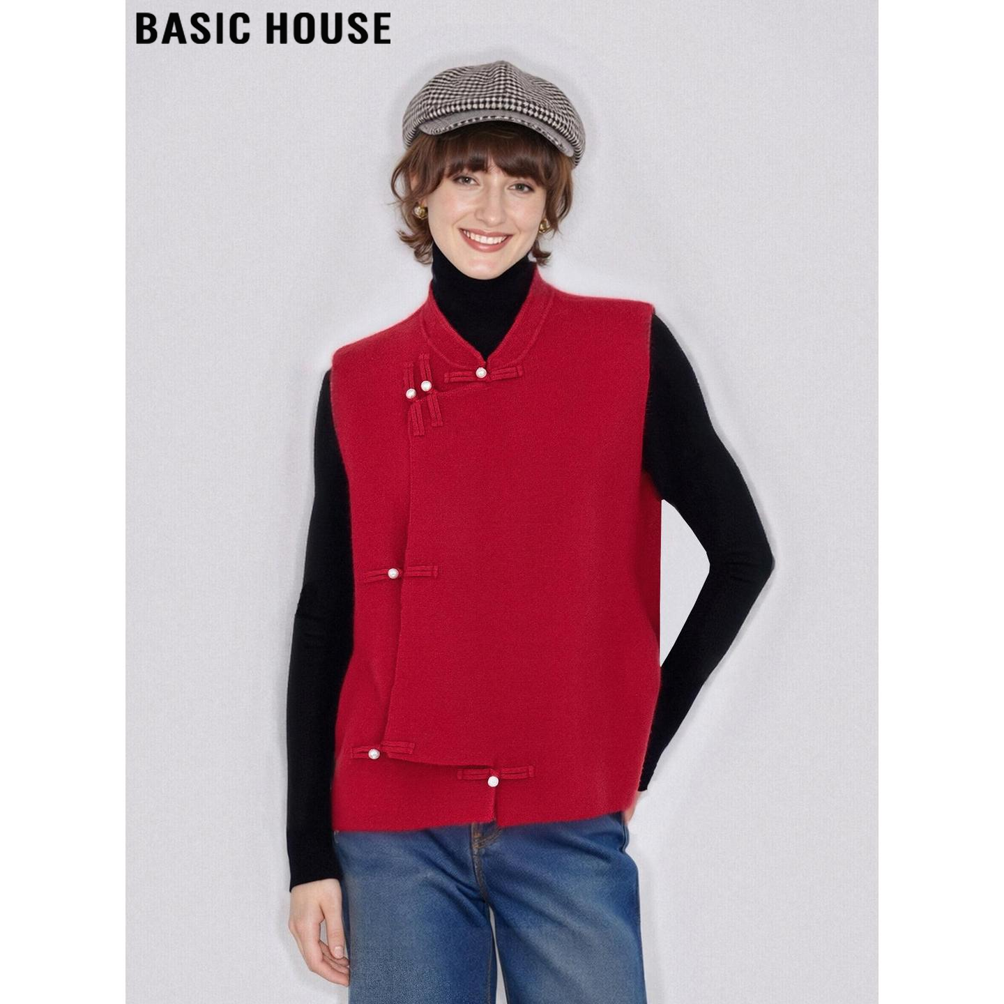 Basic House/百家好新中式羊绒马夹女士2026春季新款羊毛国风马甲,女装/女士精品,羊绒衫,淘宝优惠券,粉丝福利购,淘宝优惠卷