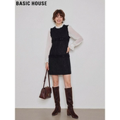 House 百家好黑色无袖 背心裙女2026春季 Basic 新款 毛边圆领连衣裙