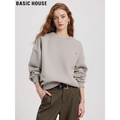 百家好慵懒宽松廓形刺绣圆领卫衣