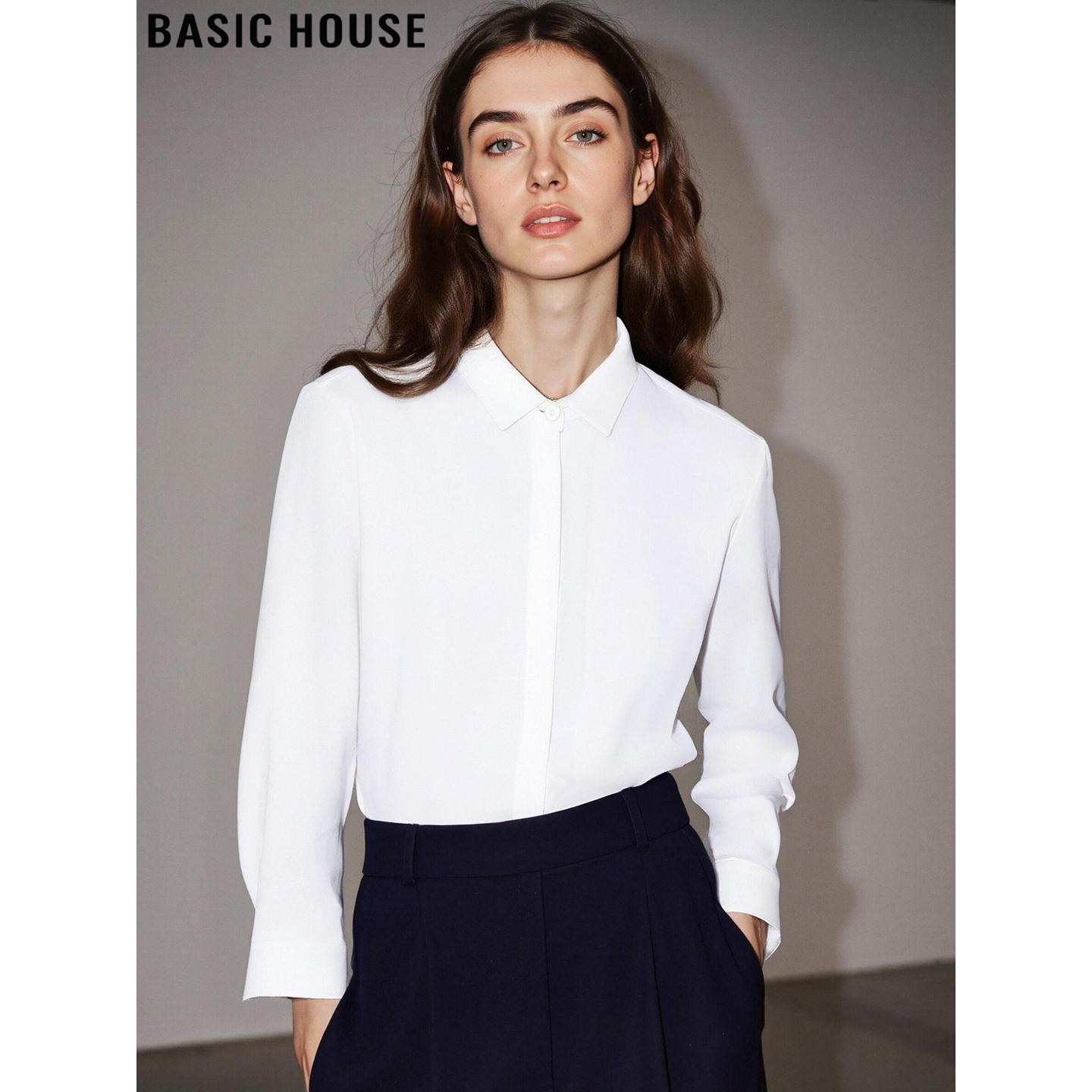 百家好职场通勤白色POLO领衬衫女