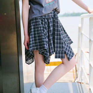 Basic 不规则绑带A字短裙 House 百家好复古格子半身裙女2025夏季
